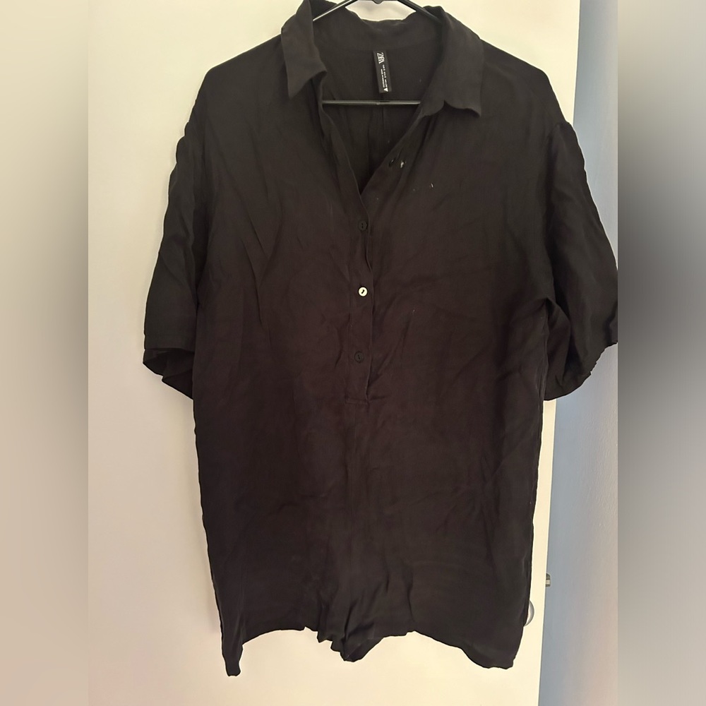 Boxy black short collared romper